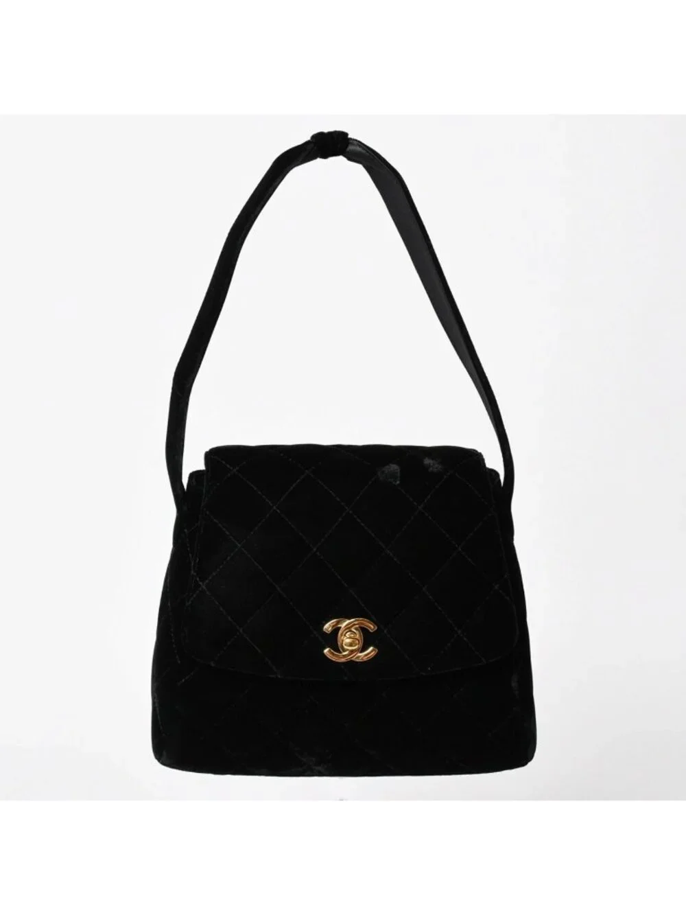 Chanel Bag CC Logo Velvet Quilted Turnlock Black Gold